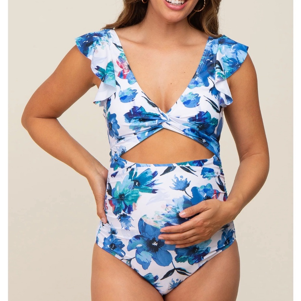 Floral Blue Maternity Swimsuit